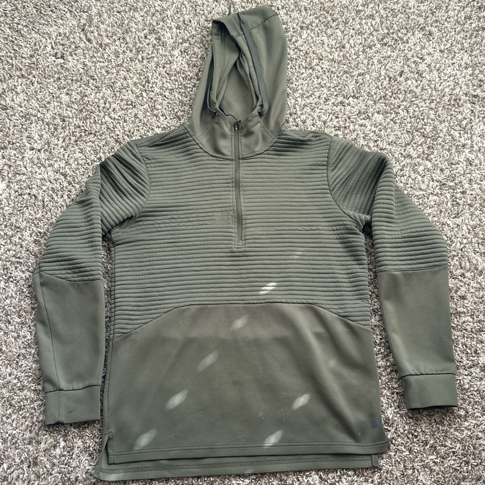 Green Ribbed Half-Zip Hoodie